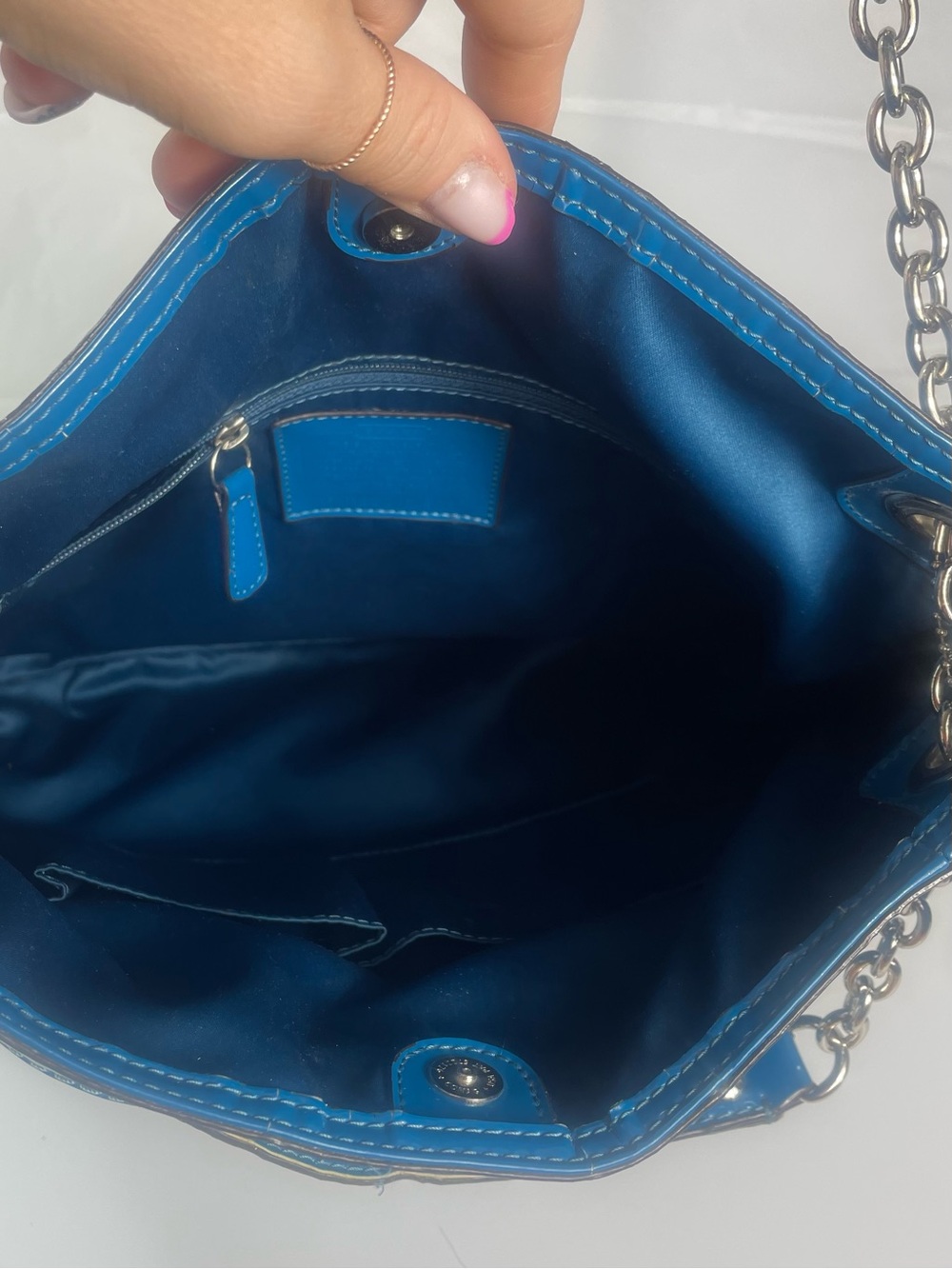 Coach Poppy Liquid Gloss Rare Teal Patent Leather Quilted Bag Y2K - Picture 2 of 14